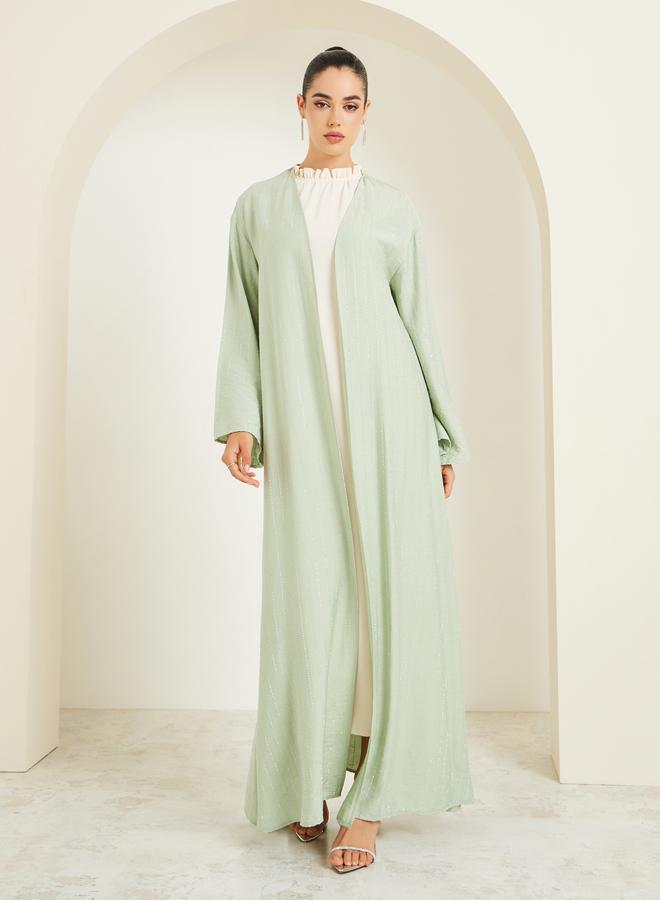 Styli Women Green Embellished Striped Abaya - Image 1